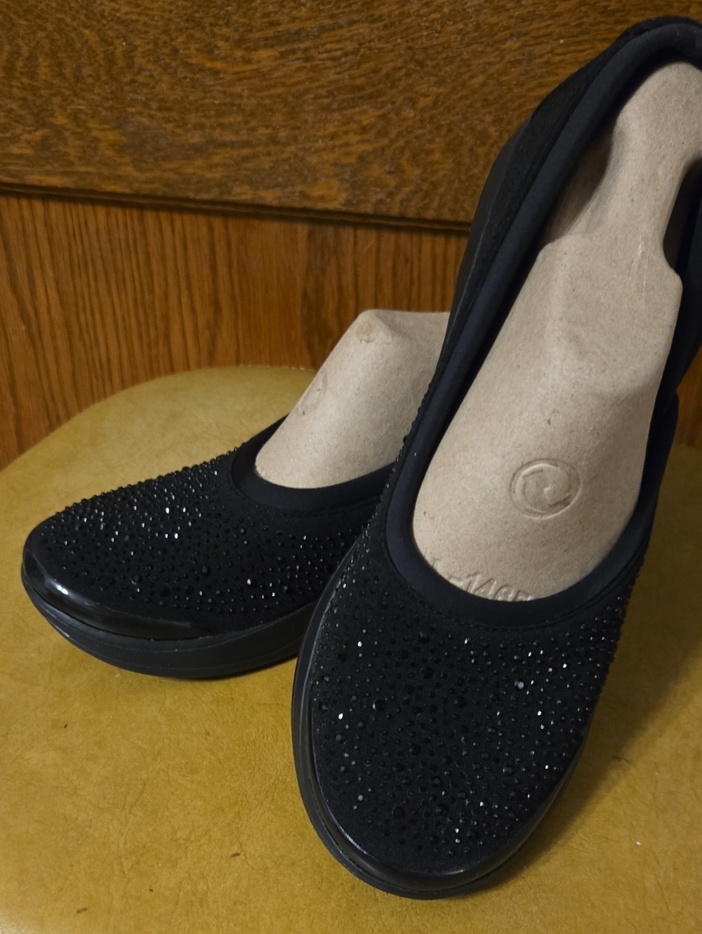 Women's Black Crystal-Accent Slip-On Flats
